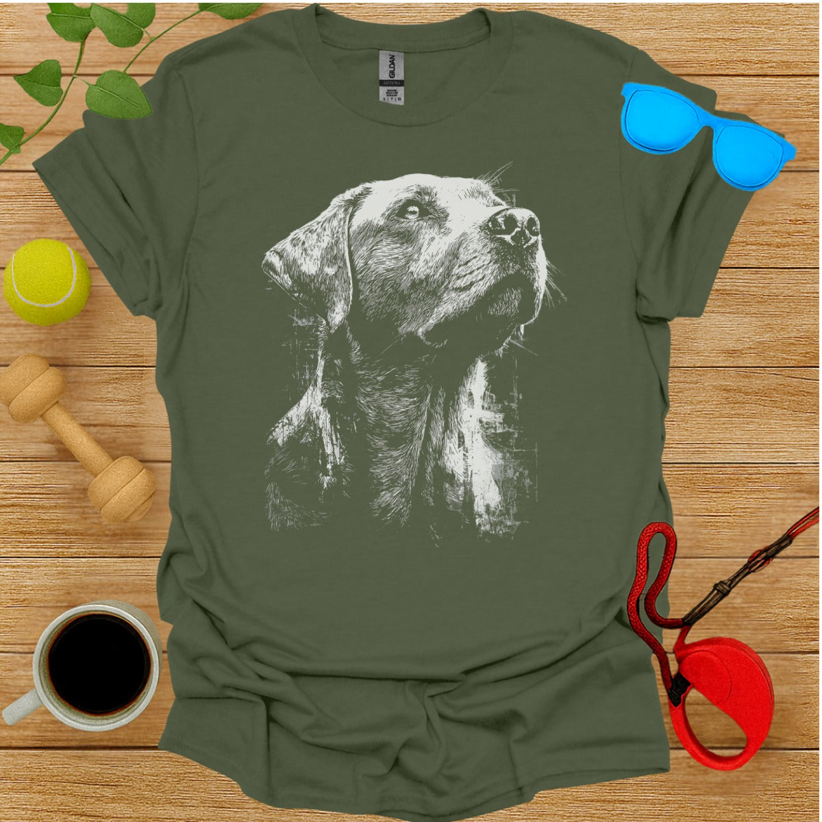 Dog Portrait Graphic Printed Green T-Shirt Product
