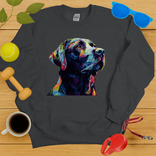 Colorful Geometric Dog Art on Dark Charcoal Sweatshirt