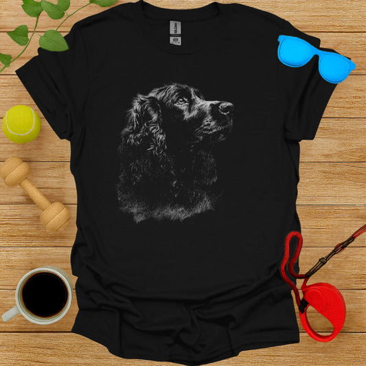 Black T-shirt with Dog Illustration Fashionable Clothing