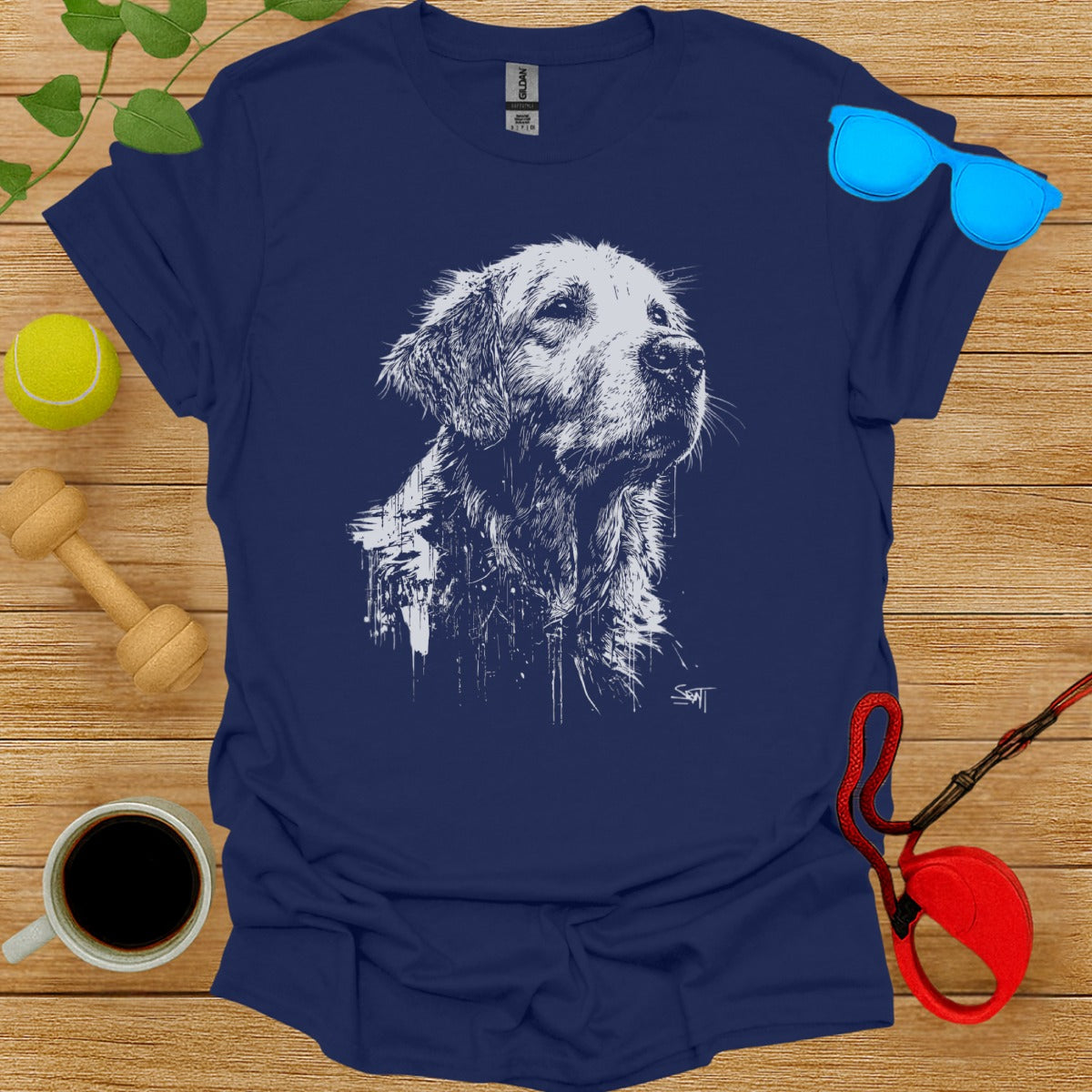 Artistic Dog Design Printed on Graphic Tee Shirt