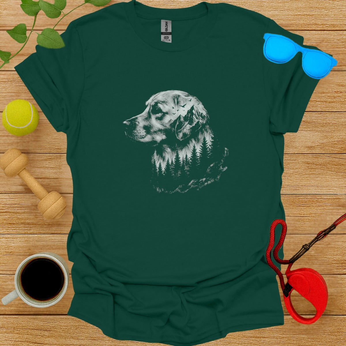 Dog Portrait with Forest Design Graphic T-shirt