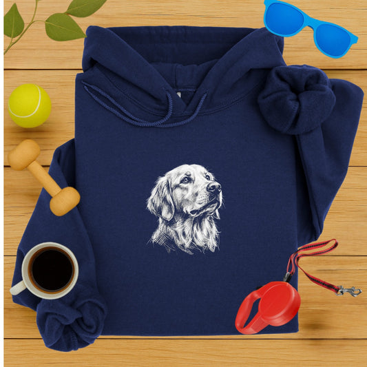 Golden Retriever Dog Artwork on Navy Blue Hoodie