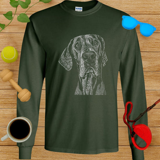 Great Dane Illustration on Long Sleeve Shirt