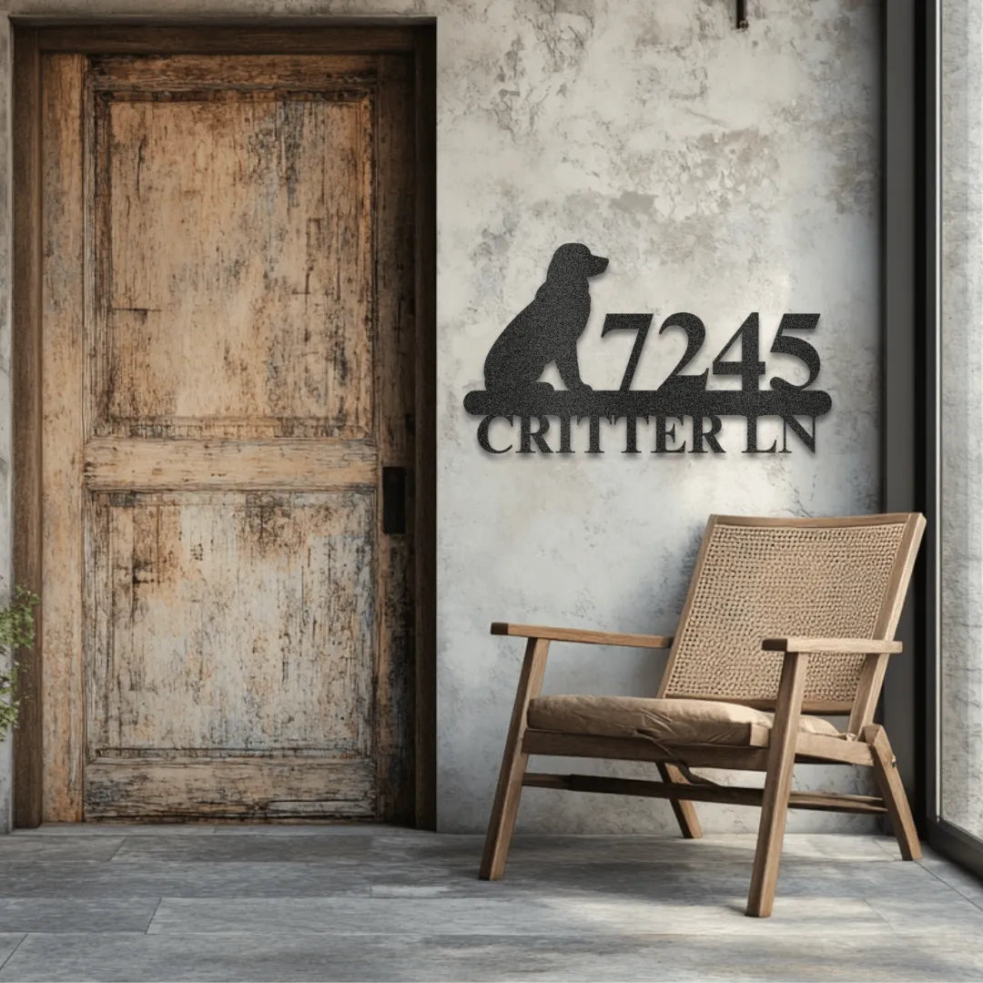 My Easy Monogram Steel Sign Custom Dog Breed Metal Address Sign