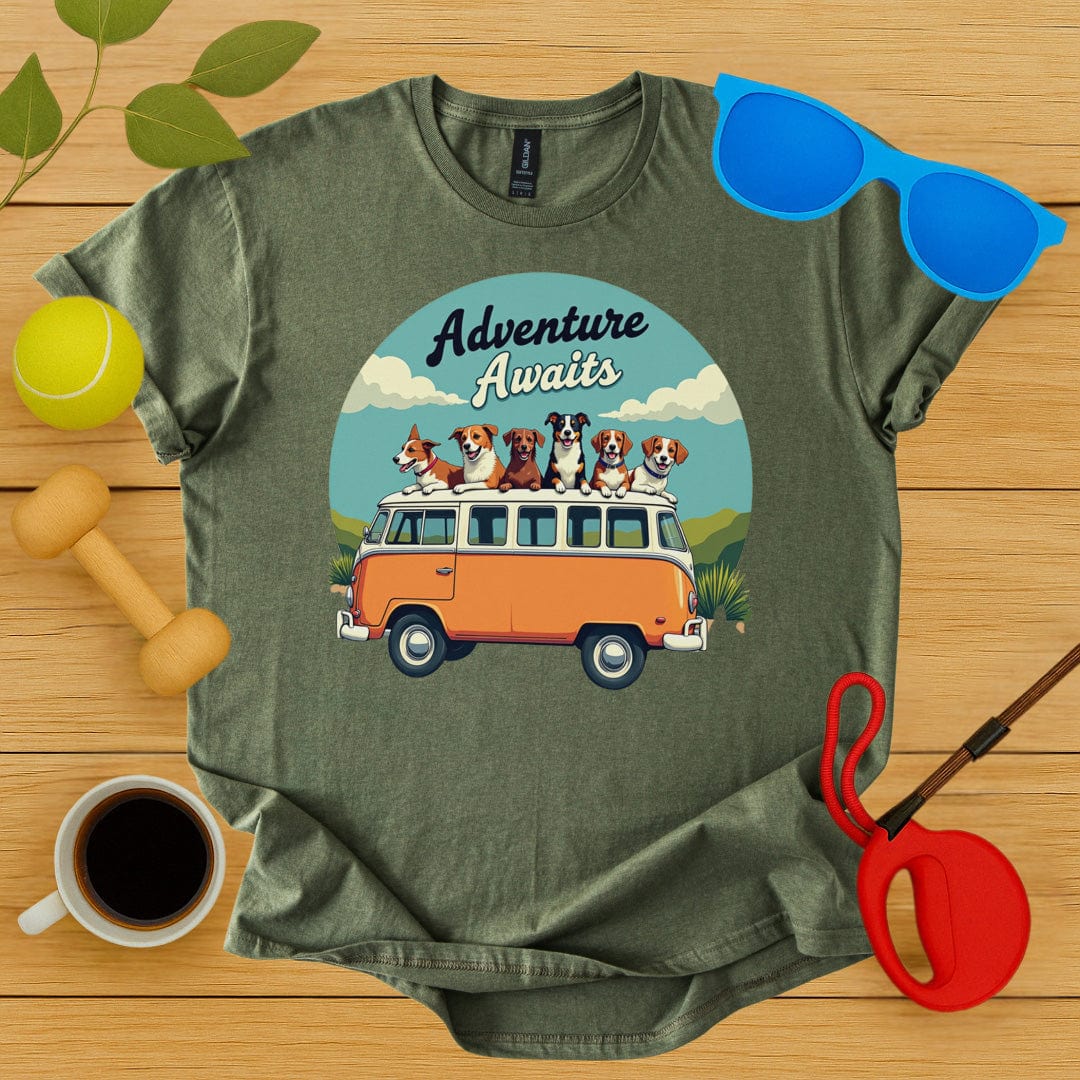 Printify T-Shirt Military Green / S Adventure Awaits T-Shirt