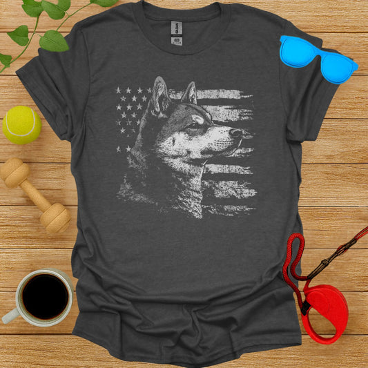 American Flag Shiba Inu Graphic Design T-Shirt
