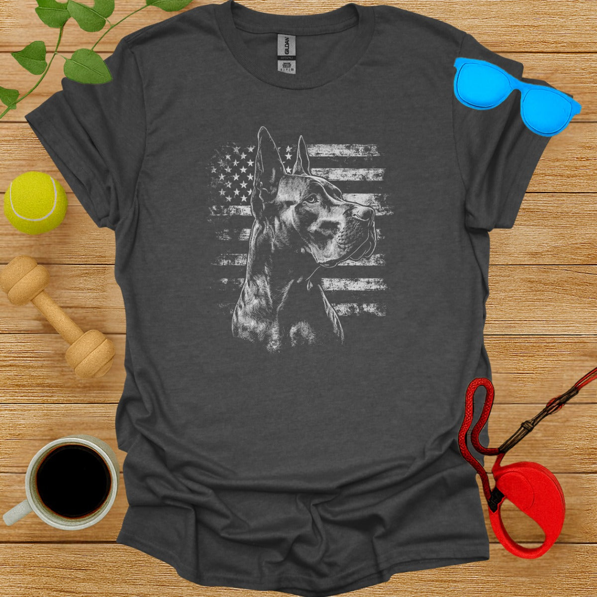 Patriotic American Flag Dog Print Graphic T-shirt