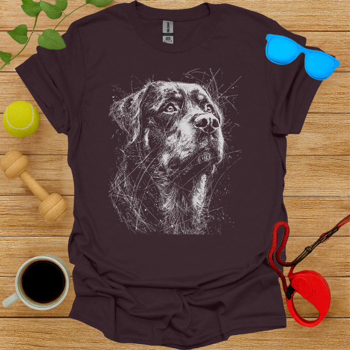 Realistic Rottweiler Sketch Print T-Shirt