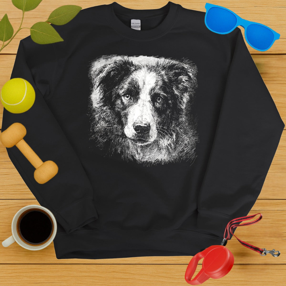 Realistic Border Collie Print on Pullover Sweatshirt