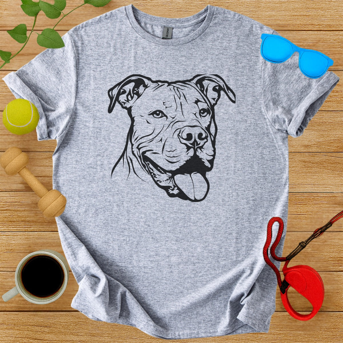 Gray T-Shirt with Dog Illustration Casual Wear