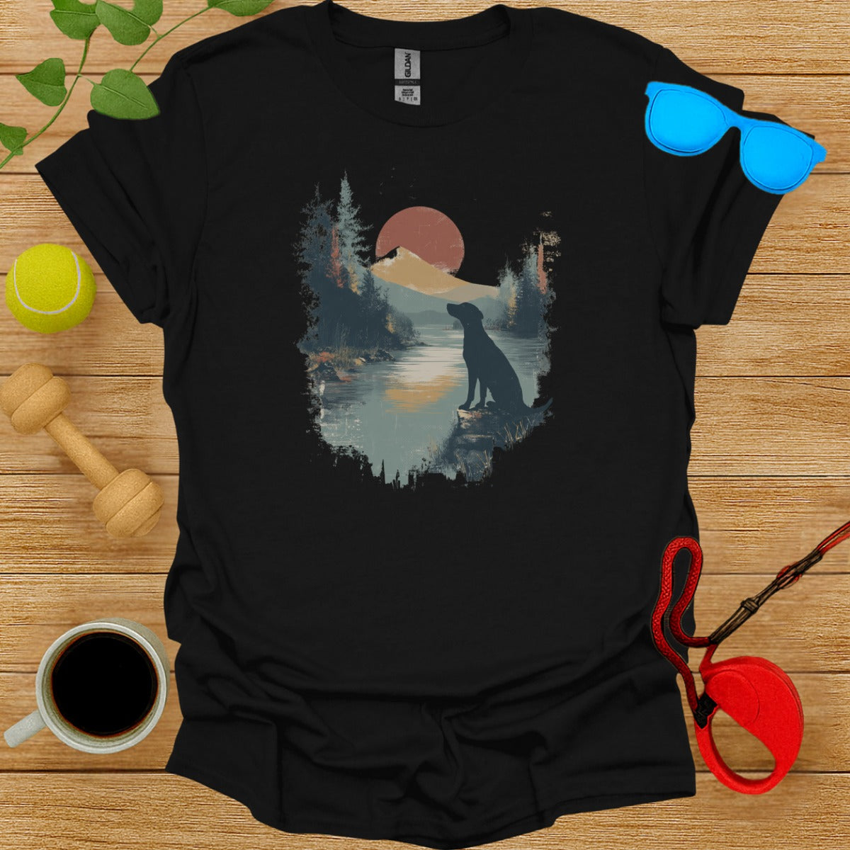 Scenic Sunset Dog Silhouette Graphic T-shirt