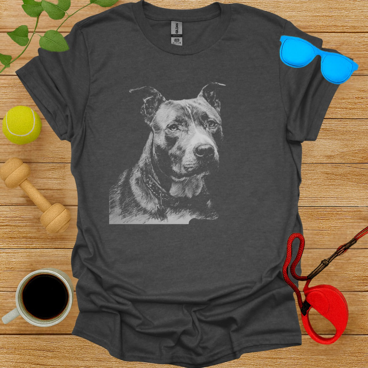 Realistic Dog Portrait on Dark Gray Shirt Product
