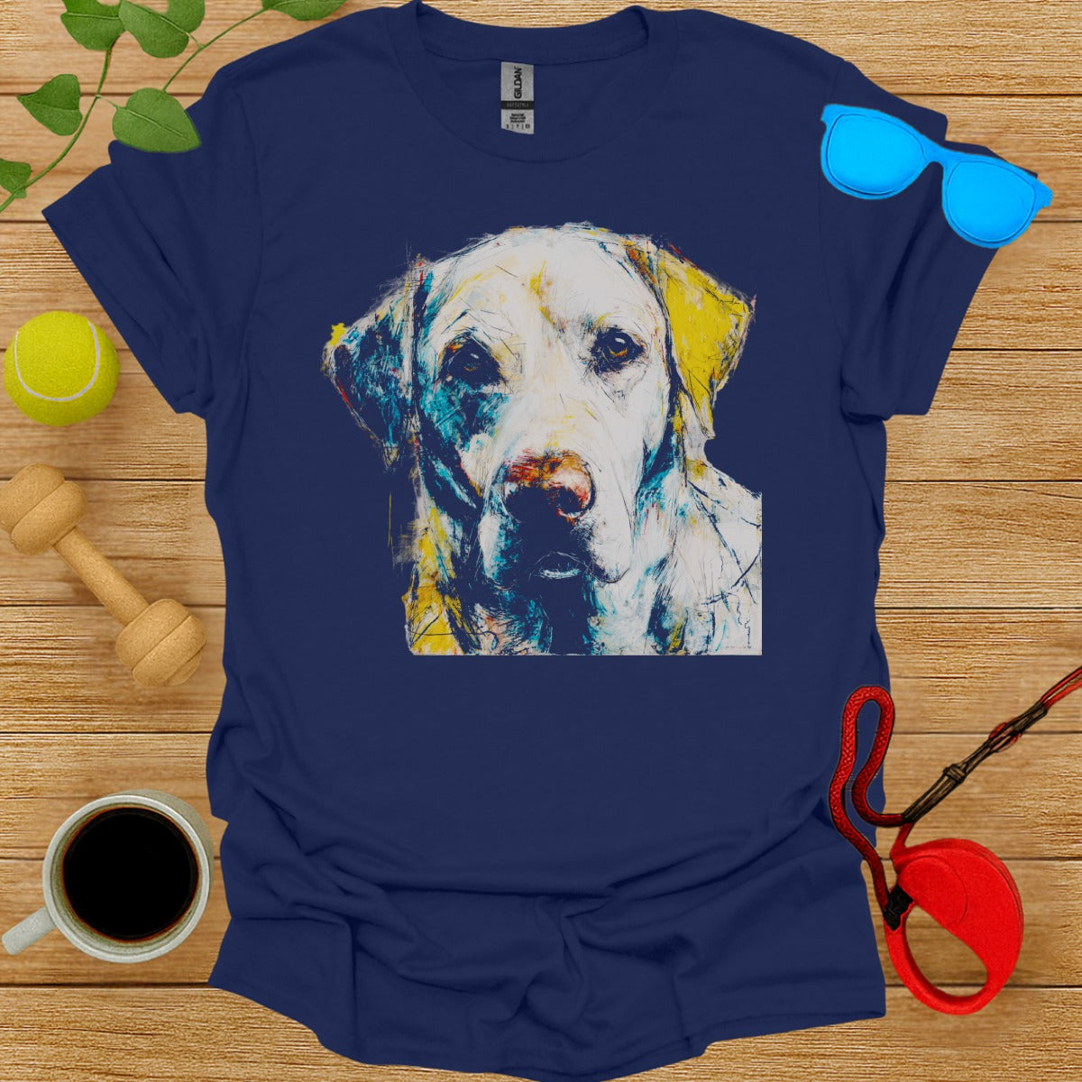 Vibrant Dog Portrait Graphic Blue T-shirt