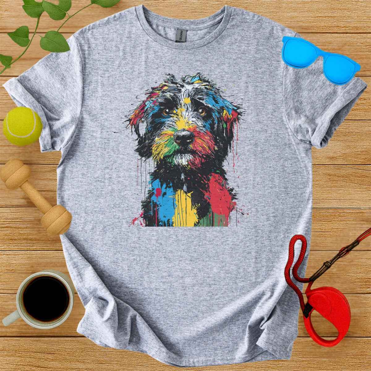 Colorful Abstract Dog Graphic Design T-shirt