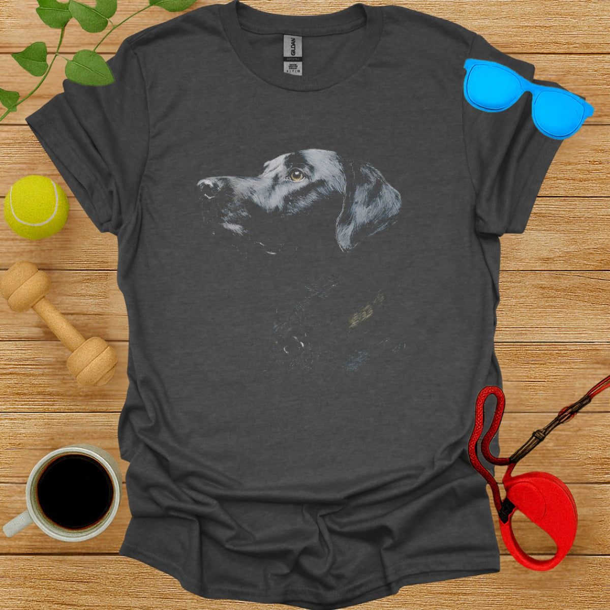 Realistic Dog Portrait on Dark Grey T-Shirt
