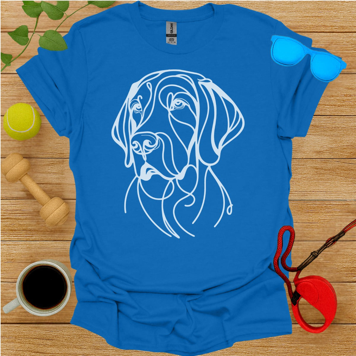 Blue T-shirt with Artistic Dog Line Drawing Design