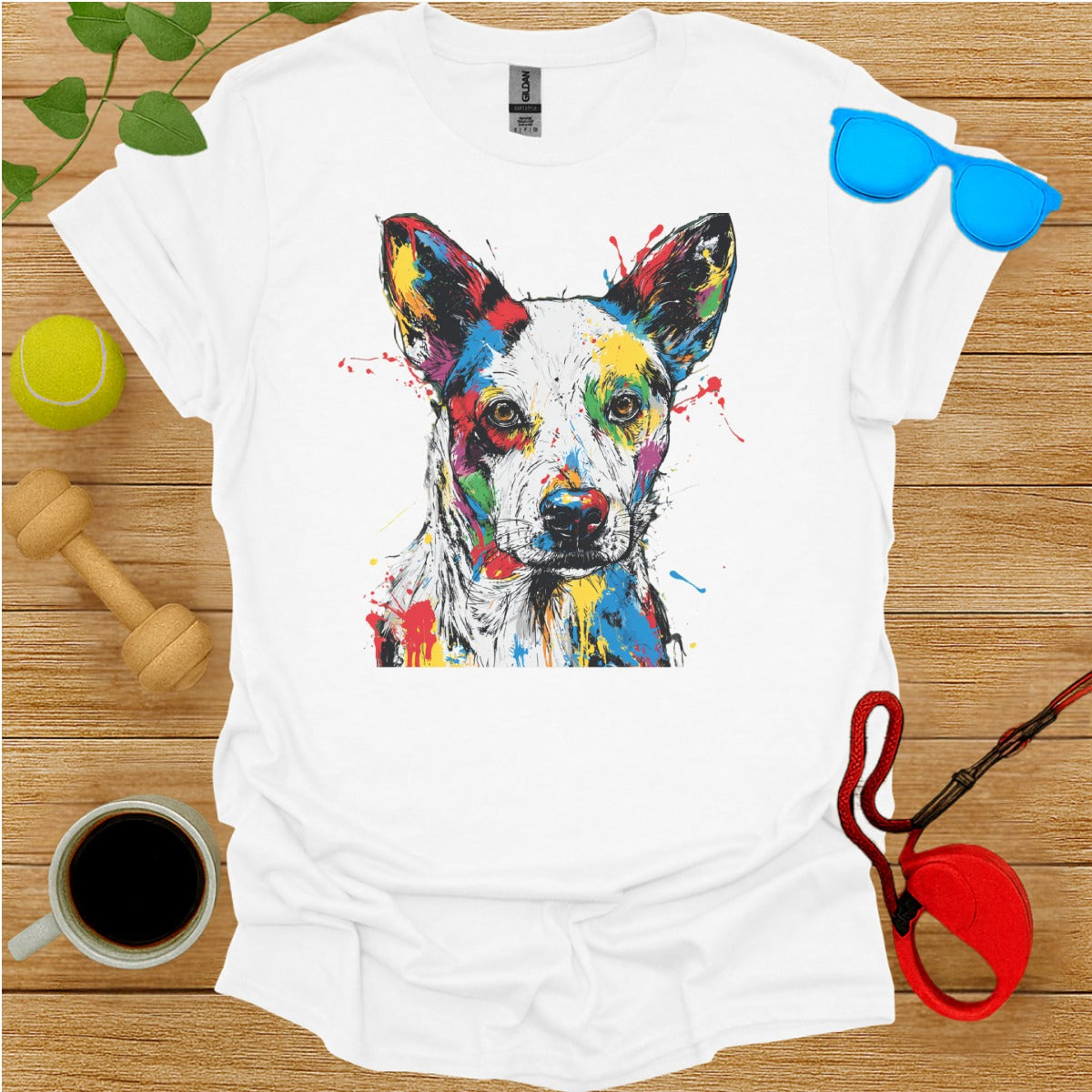 Vibrant Colorful Dog Art on White Men T-Shirt