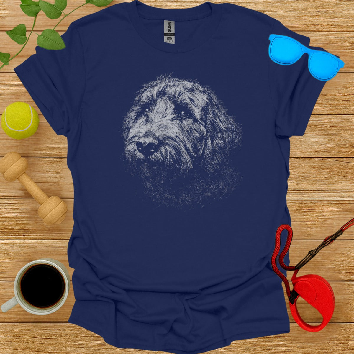 Adorable Dog Graphic on Blue Unisex T-Shirt Apparel