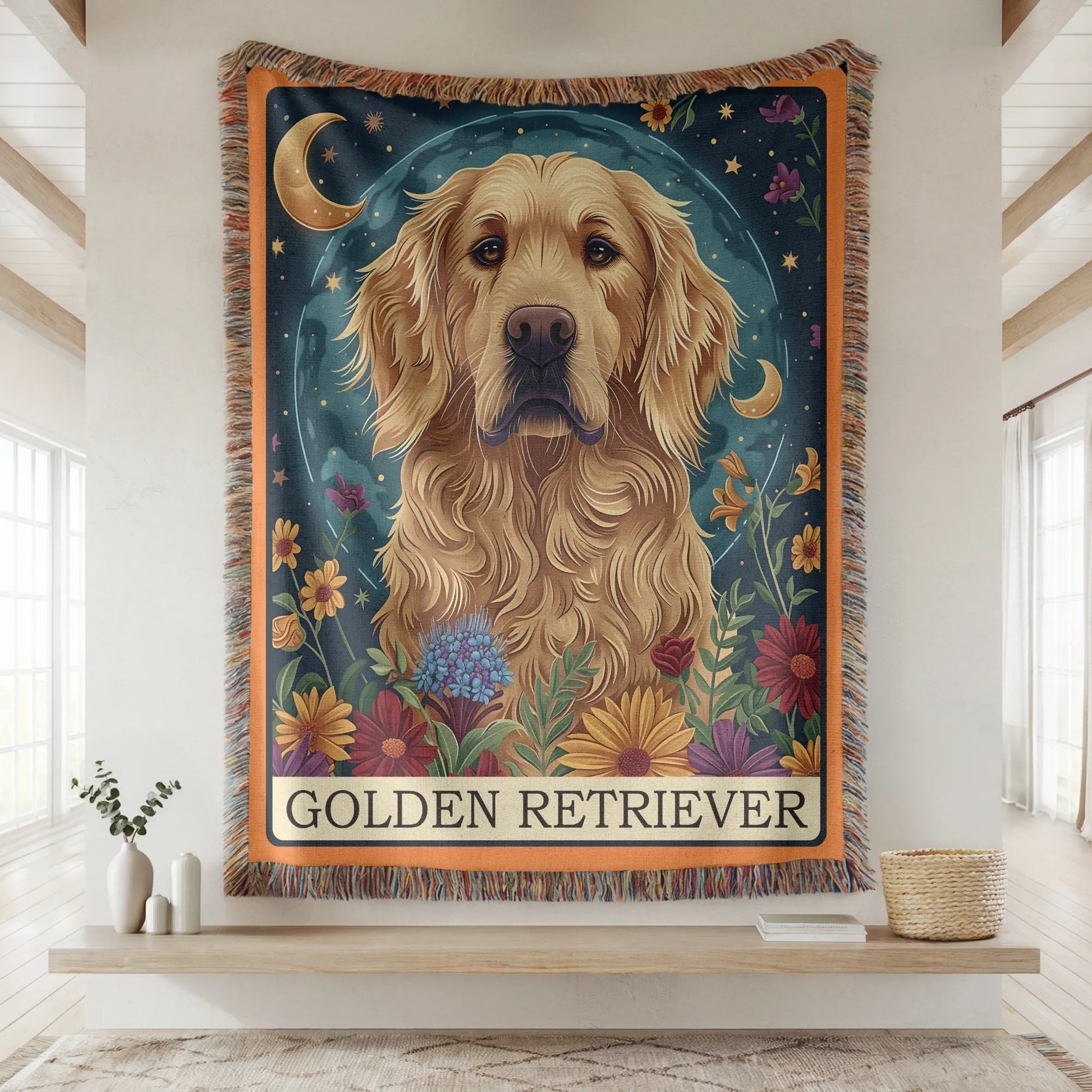 Golden Retriever Tarot Card Woven Blanket-Critter Lane