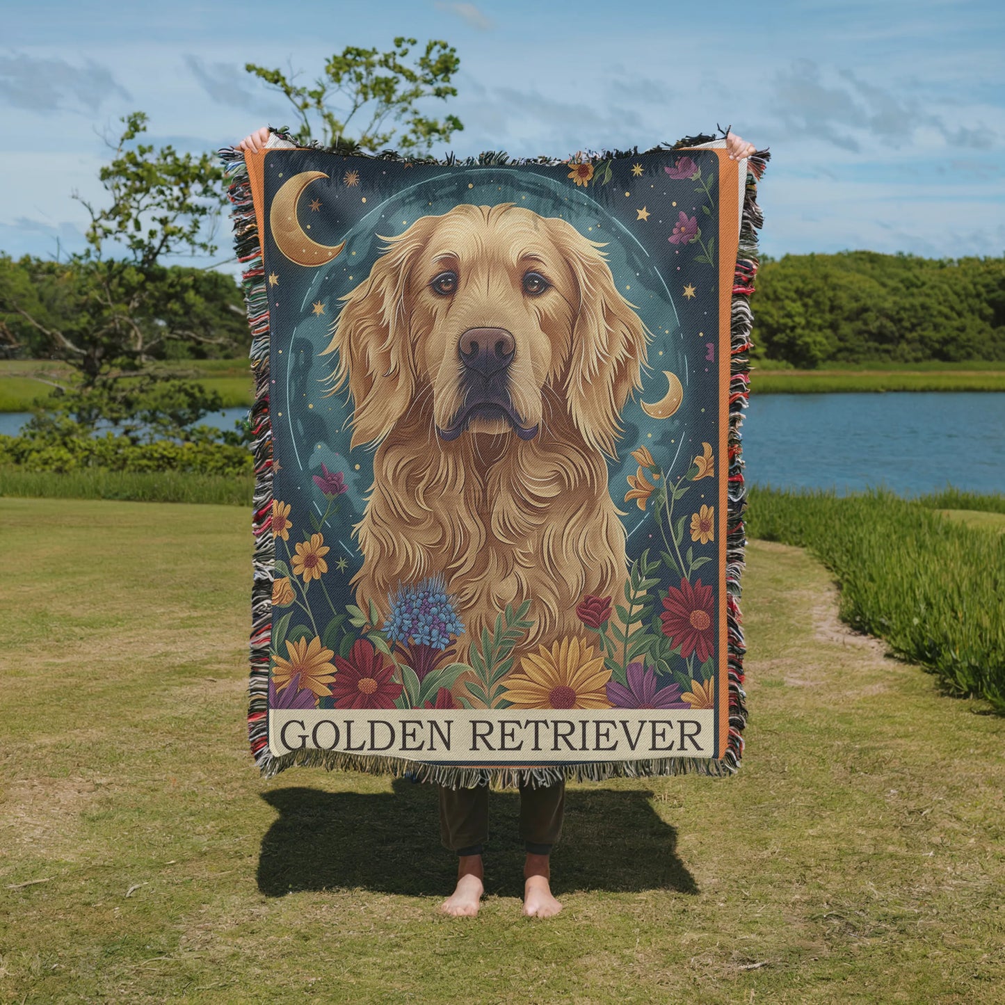Golden Retriever Tarot Card Woven Blanket-Critter Lane