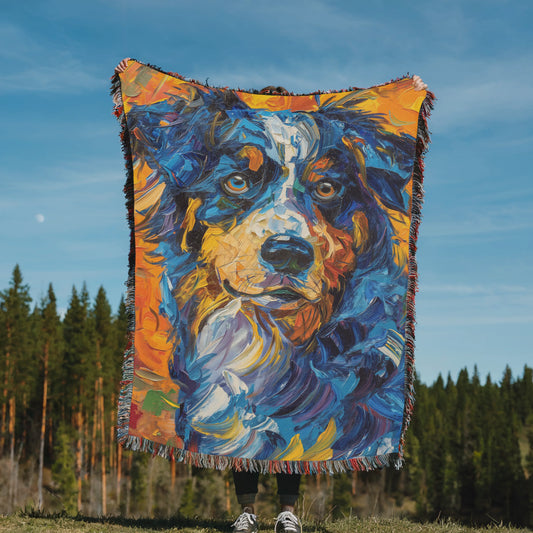 Blue Merle Australian Shepherd Starry Night Woven Blanket-Critter Lane