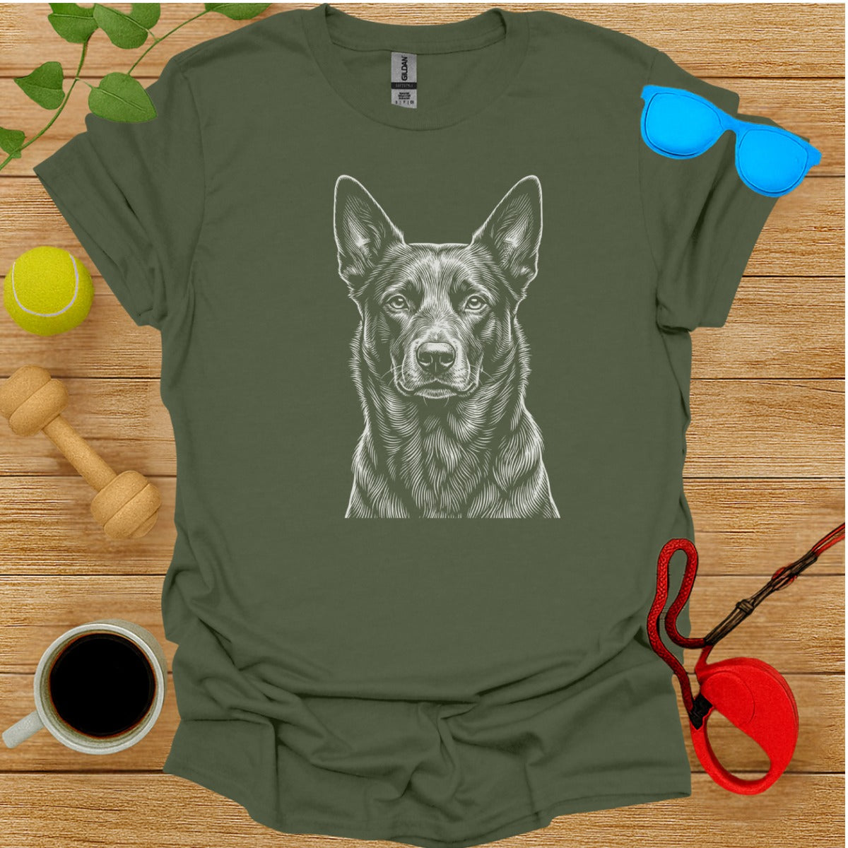 Dog Illustration Graphic Olive Green Unisex T-shirt