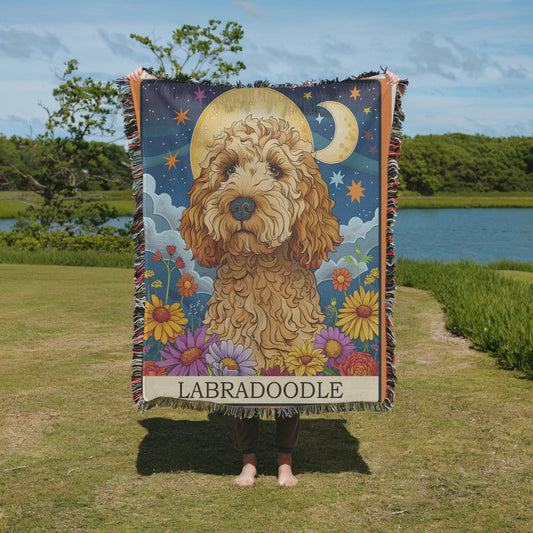 Labradoodle Tarot Card Woven Blanket-Critter Lane