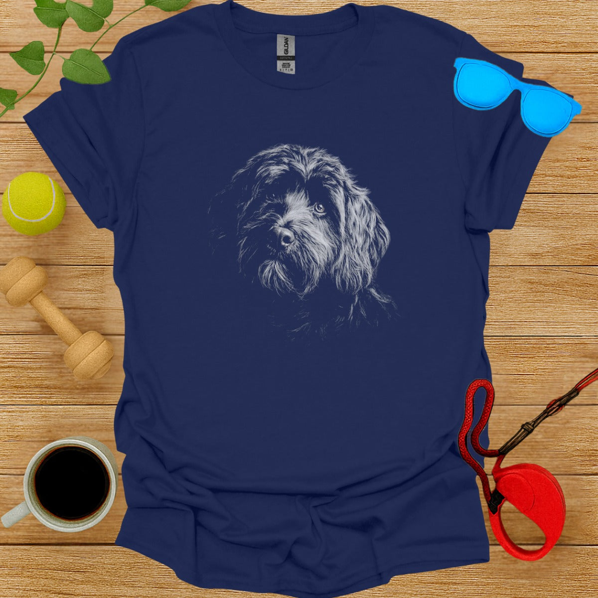 Blue T-shirt with Detailed Dog Print Design