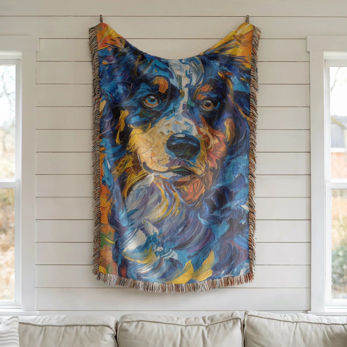 Blue Merle Australian Shepherd Starry Night Woven Blanket-Critter Lane