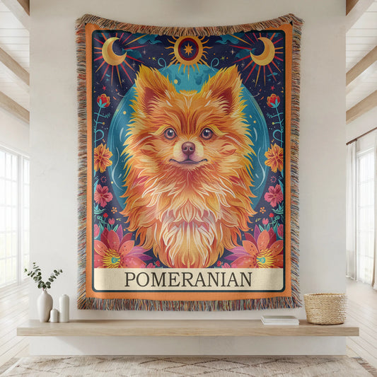 Pomeranian Tarot Card Woven Blanket-Critter Lane