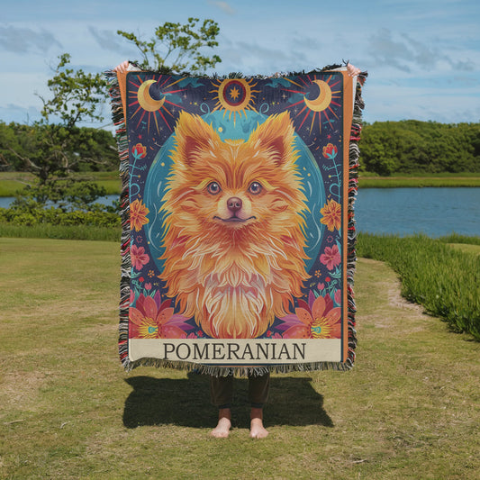 Pomeranian Tarot Card Woven Blanket-Critter Lane