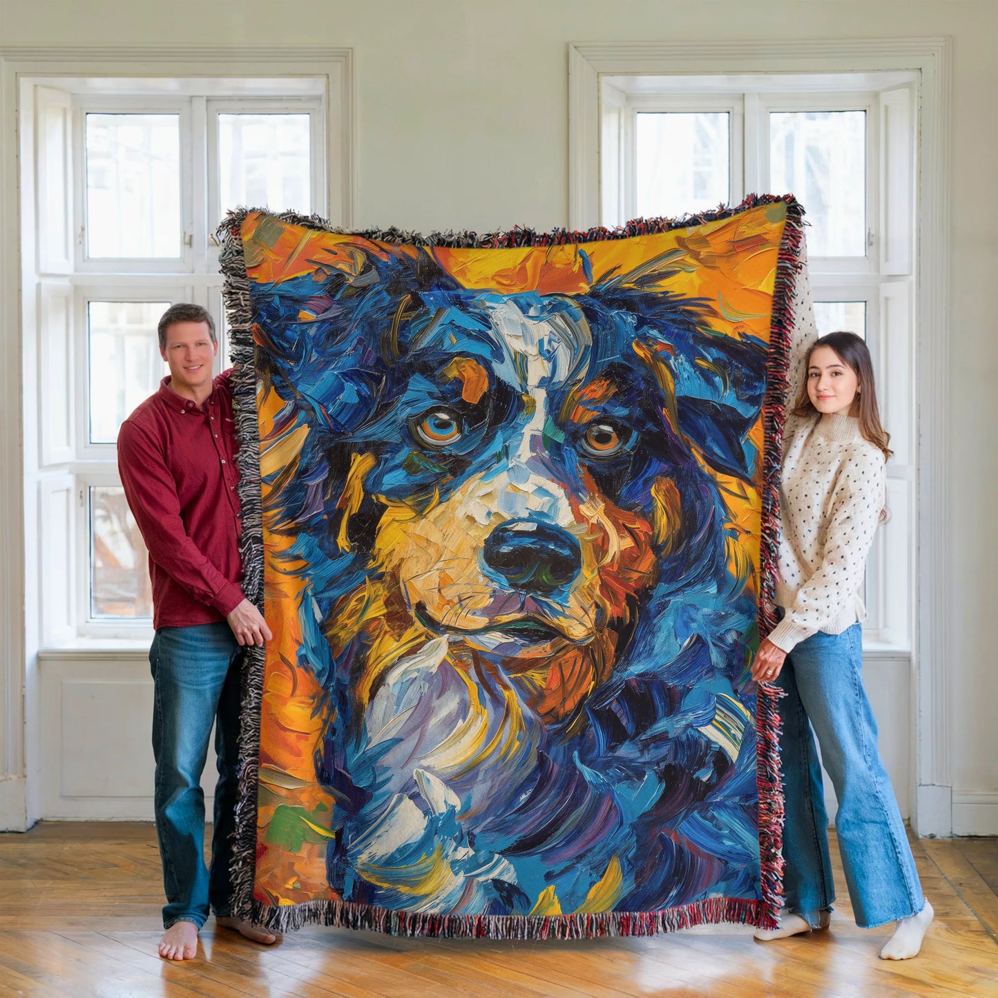 Blue Merle Australian Shepherd Starry Night Woven Blanket-Critter Lane
