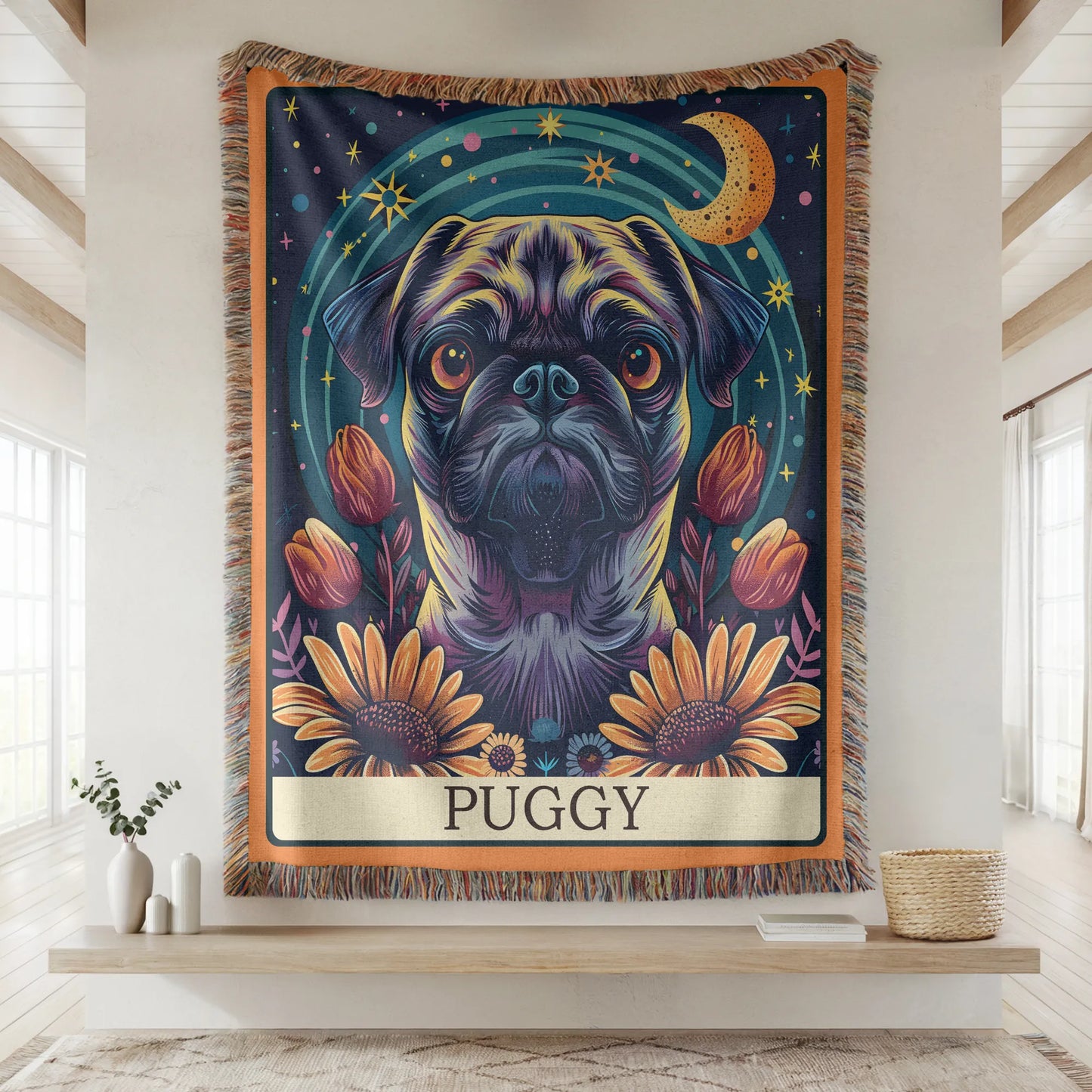Pug Tarot Card Woven Blanket-Critter Lane