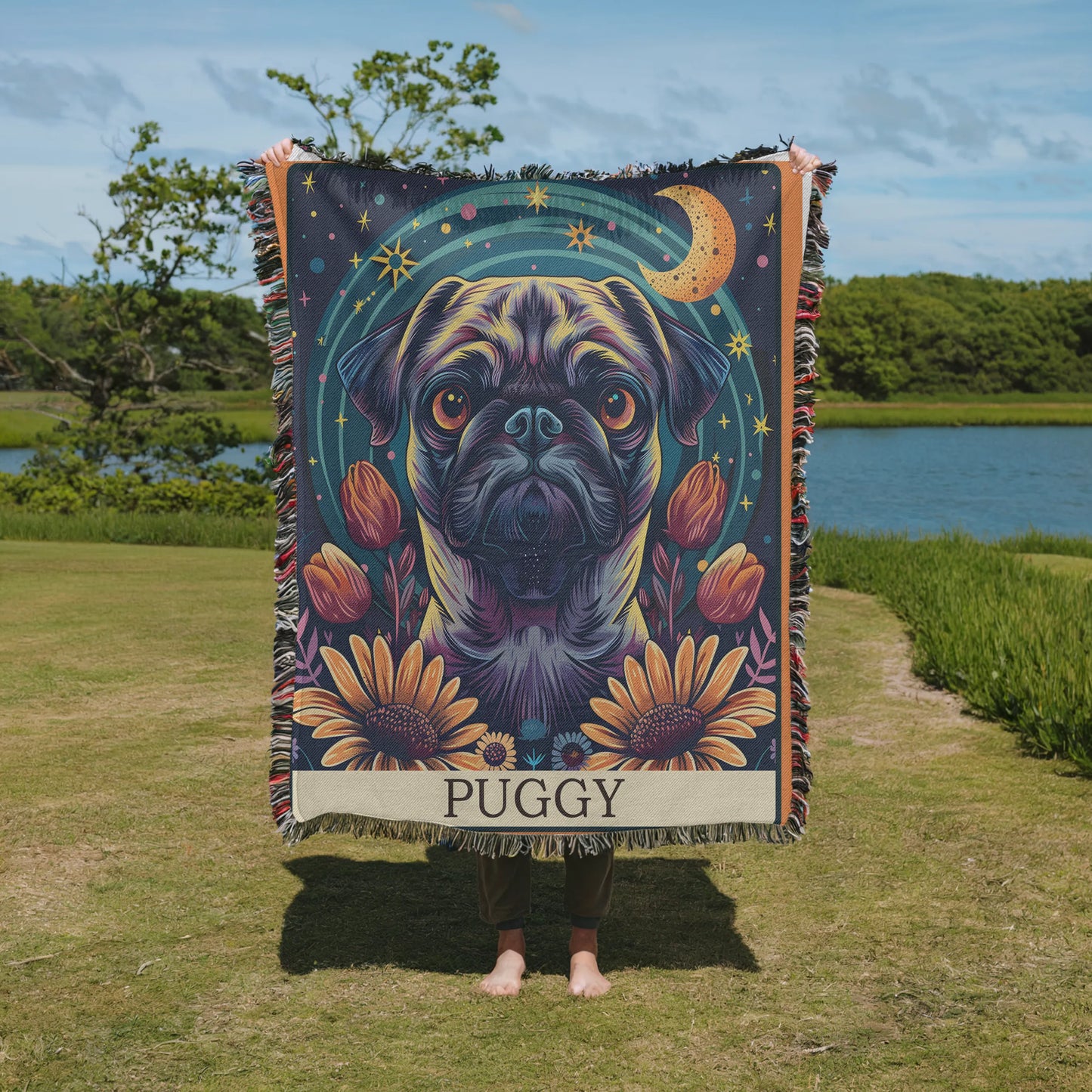 Pug Tarot Card Woven Blanket-Critter Lane