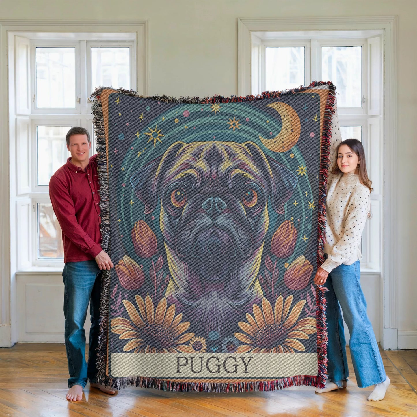 Pug Tarot Card Woven Blanket-Critter Lane