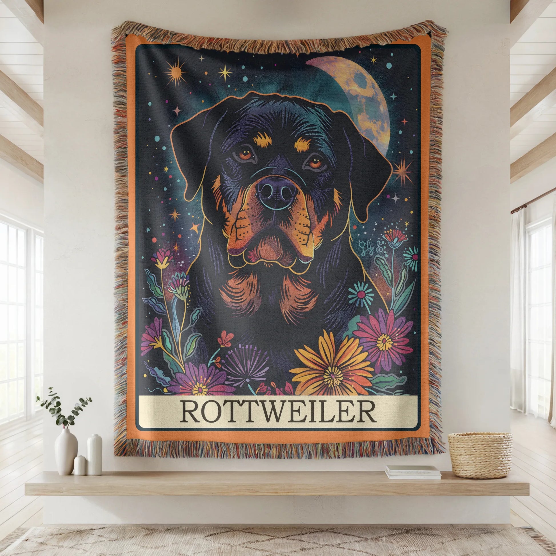 Rottweiler Tarot Card Woven Blanket-Critter Lane