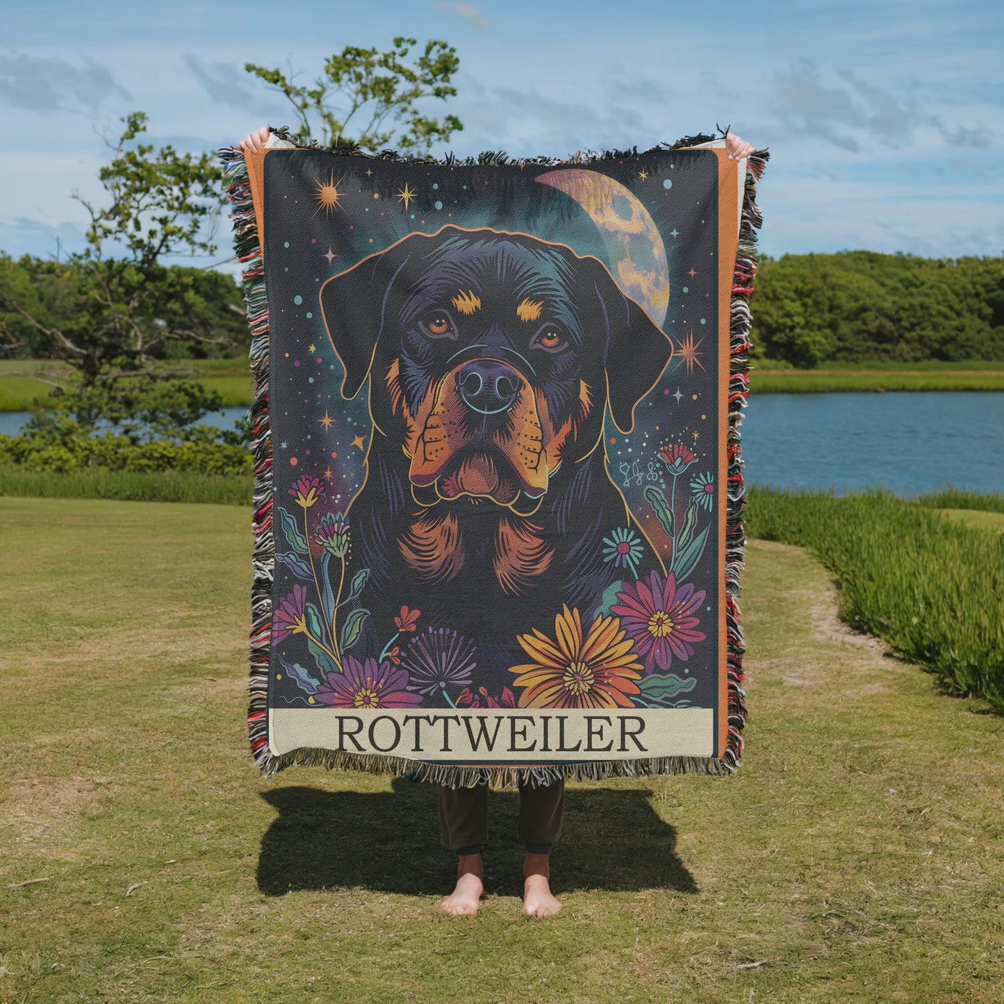 Rottweiler Tarot Card Woven Blanket-Critter Lane