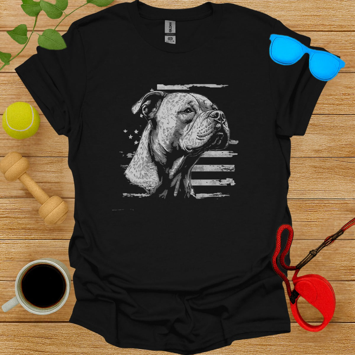 American Flag Bulldog Graphic Art Tee