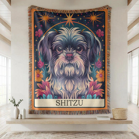 Shitzu Tarot Card Woven Blanket-Critter Lane