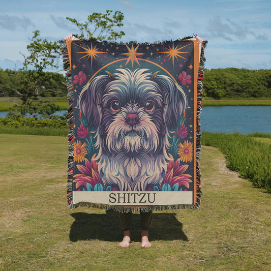 Shitzu Tarot Card Woven Blanket-Critter Lane