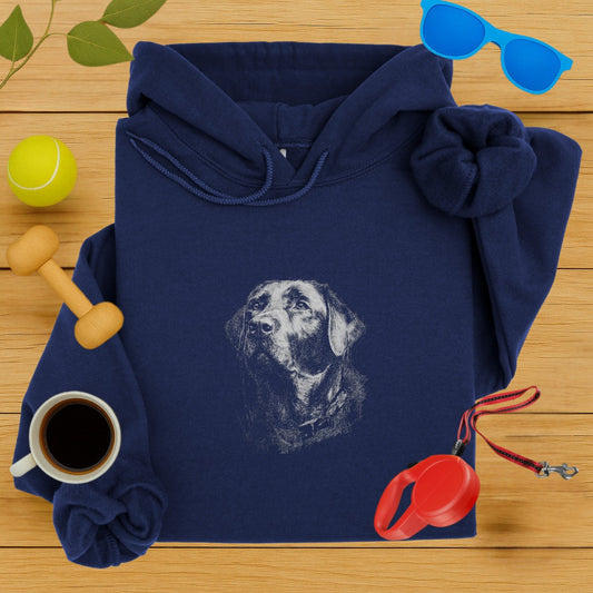 Navy Hoodie with Intricate Canine Illustration Design