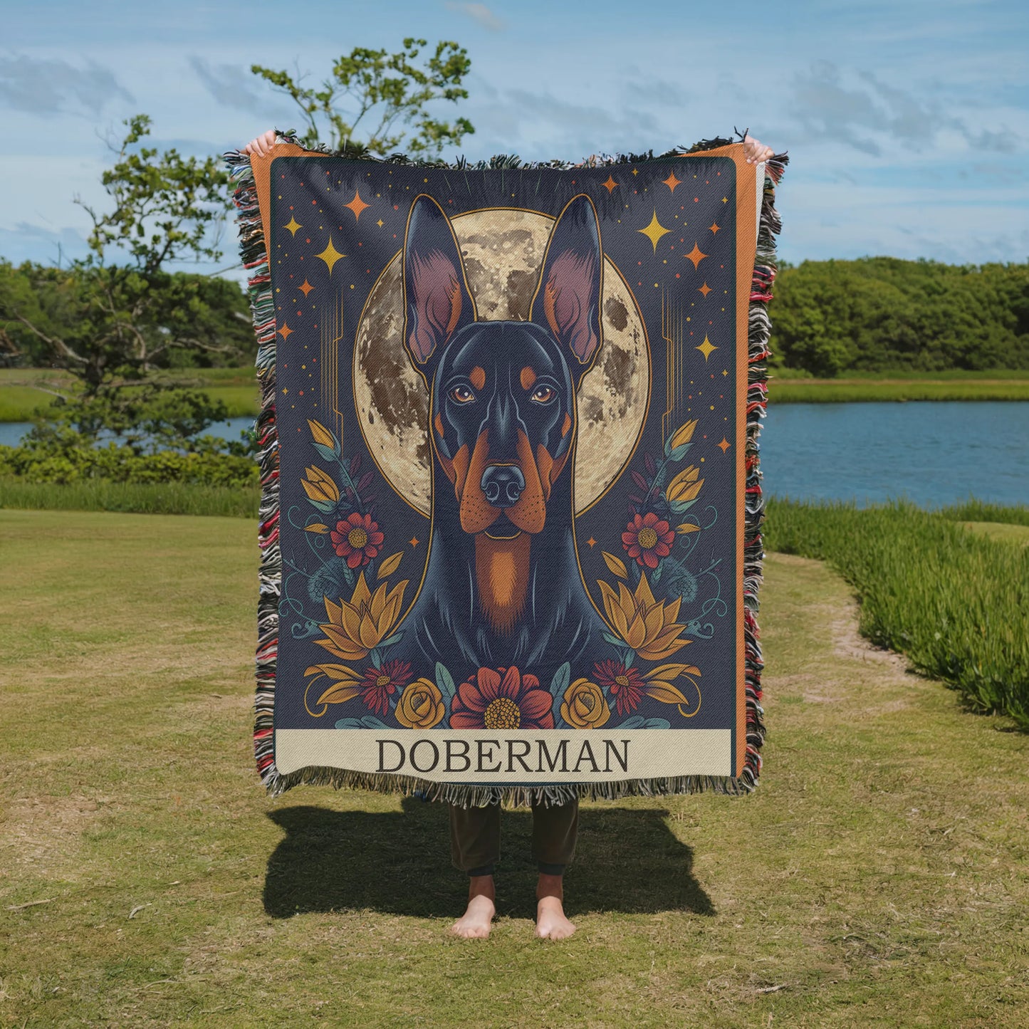 Doberman Tarot Card Woven Blanket-Critter Lane