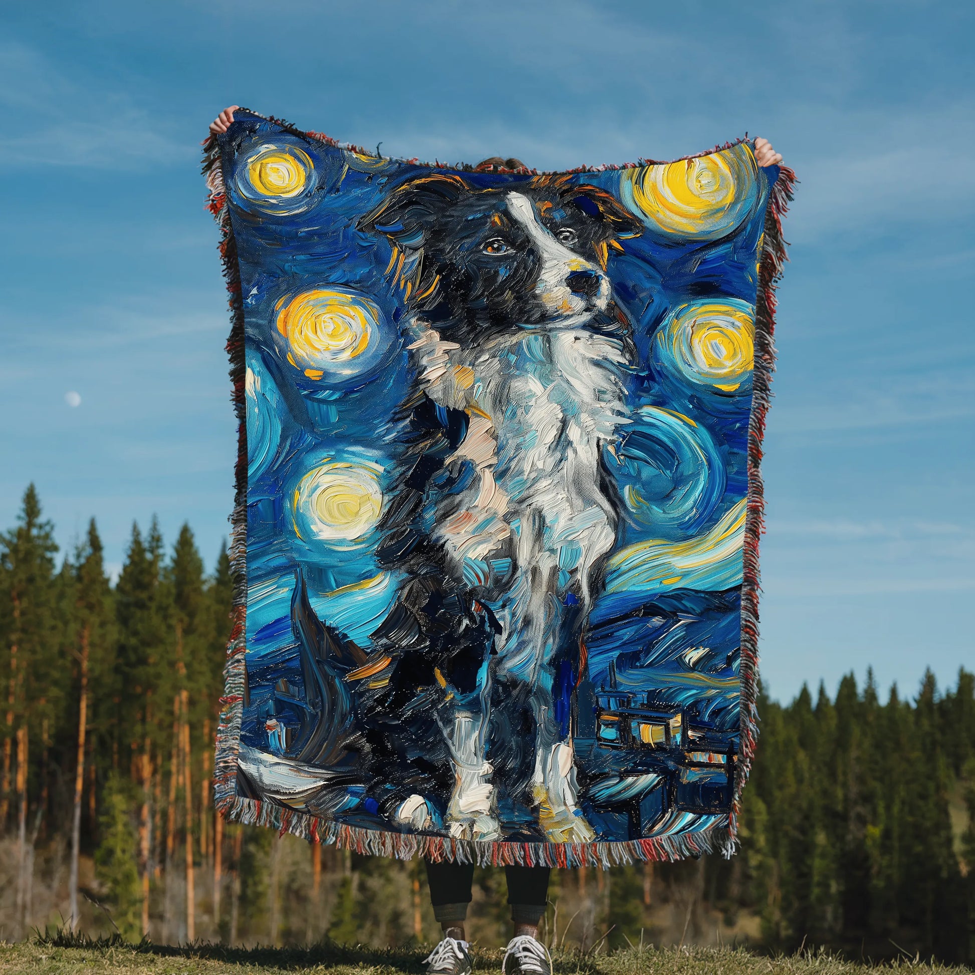 Blue Merle Australian Shepherd Van Gogh Woven Blanket-Critter Lane