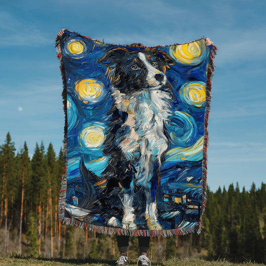 Blue Merle Australian Shepherd Van Gogh Woven Blanket-Critter Lane