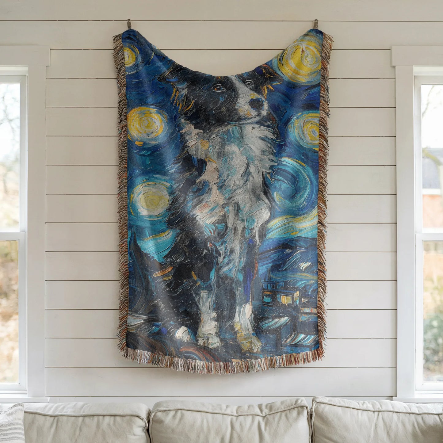 Blue Merle Australian Shepherd Van Gogh Woven Blanket-Critter Lane