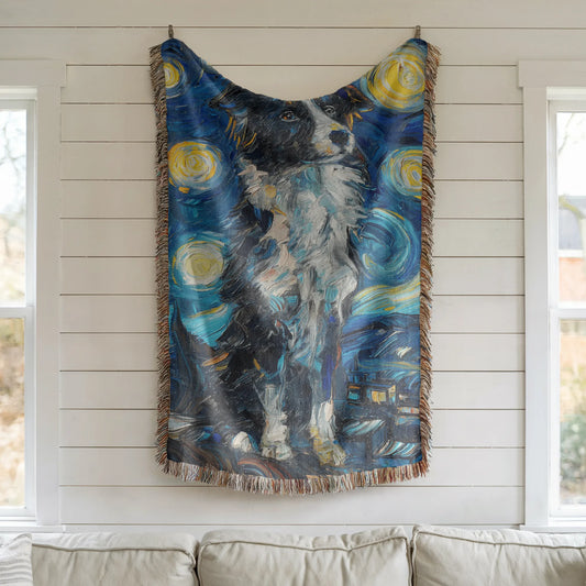 Blue Merle Australian Shepherd Van Gogh Woven Blanket-Critter Lane