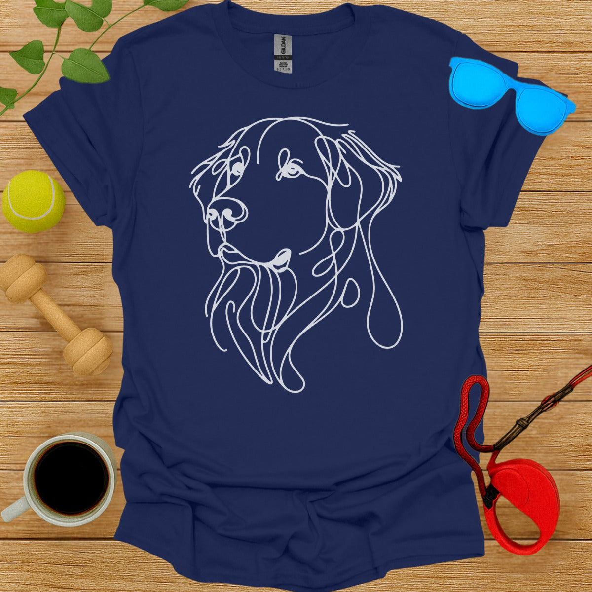 Abstract Dog Line Art Graphic on Navy Blue Shirt