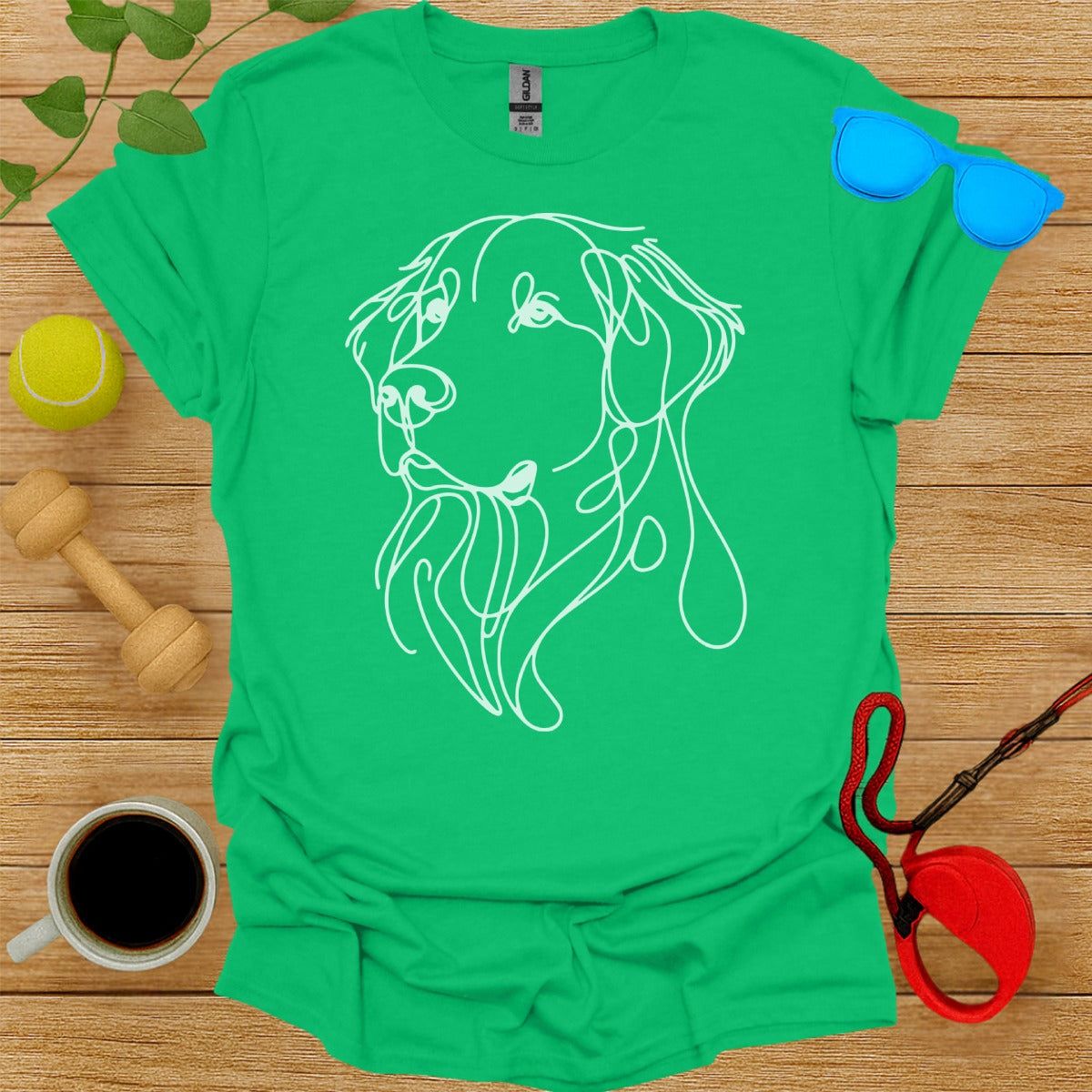 Green T-Shirt with Abstract Dog Face Design