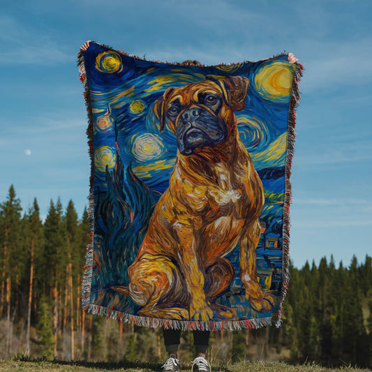 Boxer Dog Starry Night Woven Blanket-Critter Lane