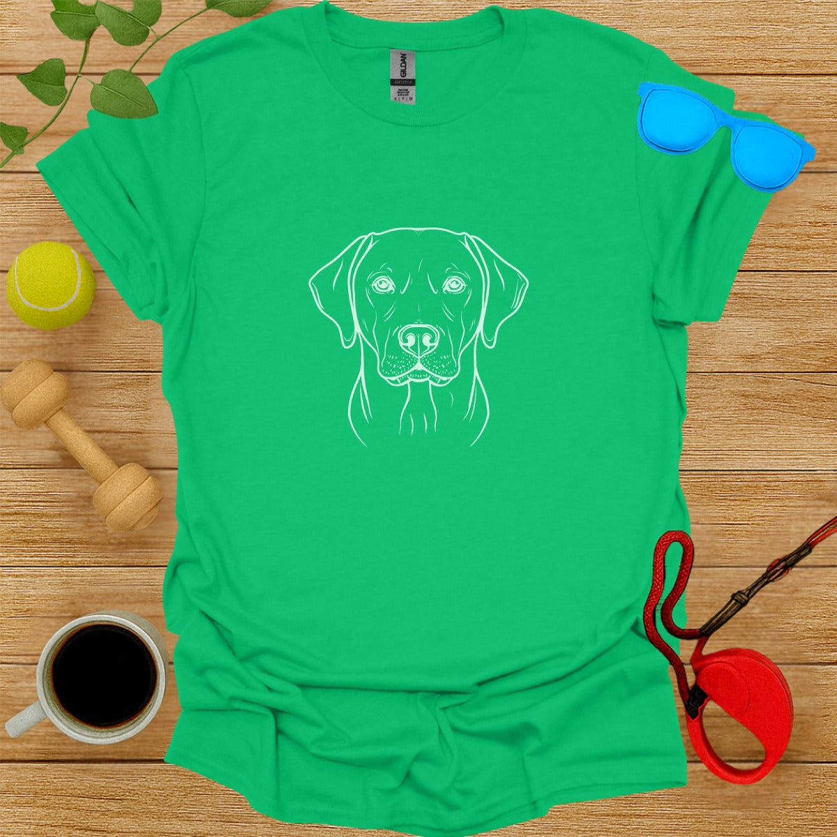 Green Shirt with White Dog Face Print Art T-shirt